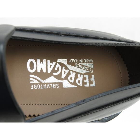 FERRAGAMO IGNAZIO BLACK LEATHER GANCIO BIT LOGO LUG PLATFORM LOAFERS 11.5 M - Picture 12 of 14